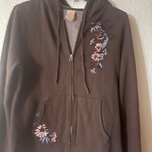 Lucky Brand Brown Floral Embroidered Women's Hoodie